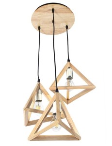 Lampa Drewniana Wisząca 3 X E27 Trójkąty Pze-903