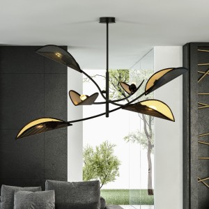 Lotus 6 Black/Gold 1106/6 Lampa Sufitowa Żyrandol Oryginalny Design Abażury