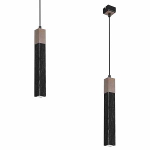 Lampa Wisząca Solo Sawn Black / Patinated Wood 1X Mini Gu10 Milagro