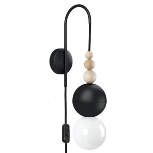 Lampa ścienna Loft Bala czarny strukturalny kinkiet z czarną wtyczką i włącznikiem KOLOROWE KABLE