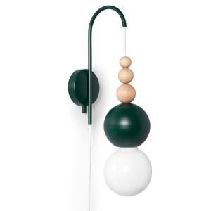 Lampa ścienna Loft Bala ciemnozielony strukturalny kinkiet z białą wtyczką i włącznikiem KOLOROWE KABLE