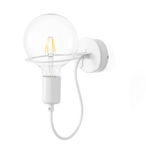 Biała lampa ścienna Loft Metal Wall kinkiet z białym przewodem i żarówką LED 7W KOLOROWE KABLE