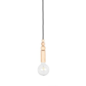 Drewniana lampa wisząca z koralikami Loft Rullo z przewodem w czarnym bawełnianym oplocie KOLOROWE KABLE