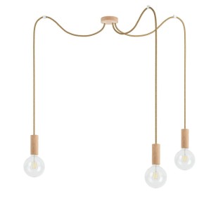 Potrójna drewniana lampa wisząca Loft Multi Eco Line X3 TYP B KOLOROWE KABLE