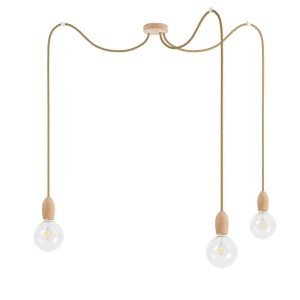 Potrójna drewniana lampa wisząca Loft Multi Eco Line X3 TYP A KOLOROWE KABLE