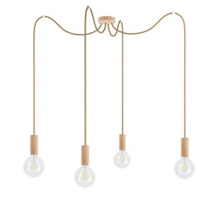 Poczwórna drewniana lampa wisząca Loft Multi Eco Line X4 TYP B KOLOROWE KABLE