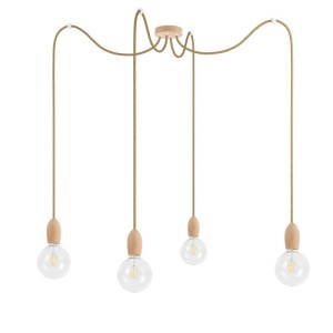 Poczwórna drewniana lampa wisząca Loft Multi Eco Line X4 TYP A KOLOROWE KABLE