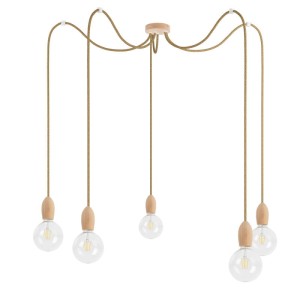 Drewniana lampa wisząca Loft Multi Eco Line X5 TYP A KOLOROWE KABLE