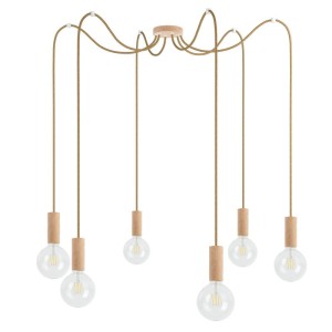 Drewniana lampa wisząca Loft Multi Eco Line X6 TYP B KOLOROWE KABLE