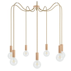 Drewniana lampa wisząca Loft Multi Eco Line X7 TYP B KOLOROWE KABLE