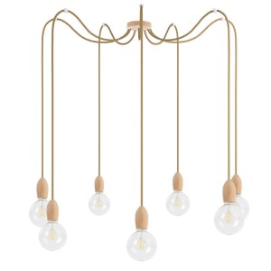 Drewniana lampa wisząca Loft Multi Eco Line X7 TYP A KOLOROWE KABLE