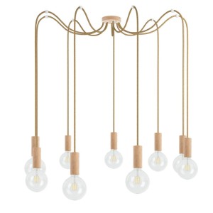 Drewniana lampa wisząca Loft Multi Eco Line X9 TYP B KOLOROWE KABLE