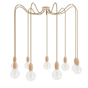 Drewniana lampa wisząca Loft Multi Eco Line X9 TYP A KOLOROWE KABLE