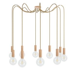 Drewniana lampa wisząca Loft Multi Eco Line X10 TYP B KOLOROWE KABLE