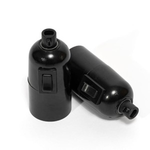 Oprawka żarówki gwint E27 bakelitowa czarna z włącznikiem kołyskowym E27 Kolorowe Kable