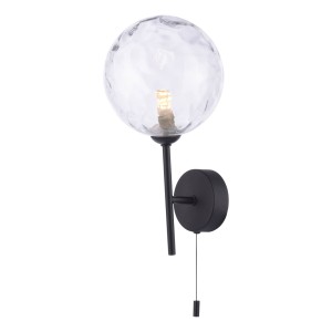 Kinkiet Cohen Wall Light Matt Black Clear Dimpled 150mm glass