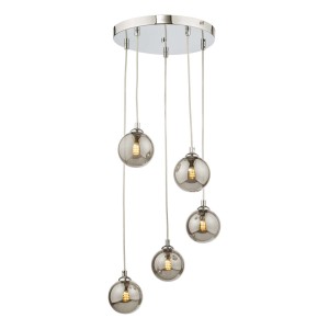 Lampa wisząca Federico 5 Light Cluster Pendant Polished Chrome Smoked Glass