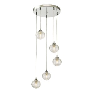 Lampa wisząca Federico 5 Light Cluster Pendant Polished Chrome Clear Ribbed Glass