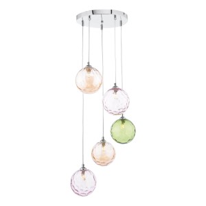 Lampa wisząca Federico 5 Light Cluster Pendant Polished Chrome Mixed Coloured Dimpled 150mm Glass