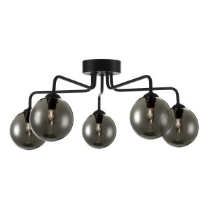 Lampa wisząca Feya 5 Light Semi Flush Matt Black Smoked Glass