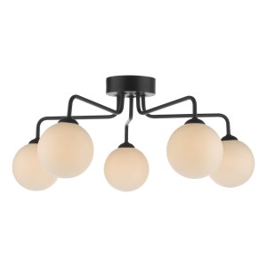 Lampa wisząca Feya 5 Light Semi Flush Matt Black Opal Glass