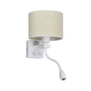 POLO LAMPA KINKIET BIAŁY 1X40W E27+2W LED ABAŻUR KREMOWY