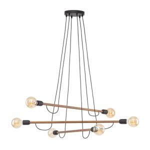 Lampa wisząca Helix Wood Orzech Czarny, Orzech 6x E27 - TK Lighting