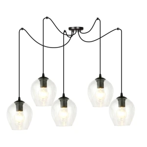 Lampa wisząca Level czarny / klosz transparentny 5x E27 - Emibig
