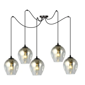 Lampa wisząca Level czarny / klosz grafitowy 5x E27 - Emibig