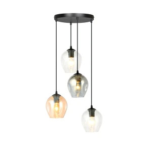 Lampa wisząca Istar czarny / klosz transparentny/grafitowy/miodowy 4x E27 - Emibig
