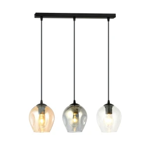 Lampa wisząca Istar czarny / klosz transparentny/grafitowy/miodowy 3x E27 - Emibig