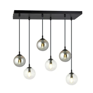 Lampa wisząca Cosmo czarny / klosz transparentny/grafitowy 6x E14 - Emibig