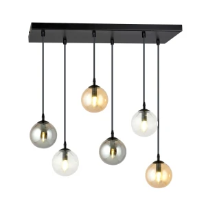 Lampa wisząca Cosmo czarny / klosz transparentny/grafitowy/miodowy 6x E14 - Emibig
