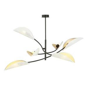 Lampa sufitowa Lotus czarny / klosz biały/złoty 6x E14 - Emibig