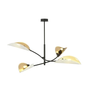 Lampa sufitowa Lotus czarny / klosz biały/złoty 4x E14 - Emibig