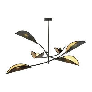 Lampa sufitowa Lotus czarny / klosz czarny/złoty 6x E14 - Emibig