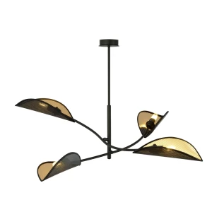 Lampa sufitowa Lotus czarny / klosz czarny/złoty 4x E14 - Emibig