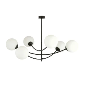 Lampa sufitowa Hunter czarny / klosz biały 6x E14 - Emibig
