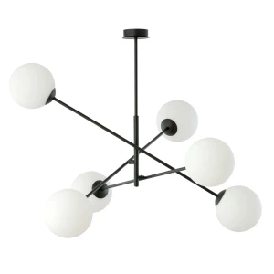 Lampa sufitowa Linear czarny / klosz biały 6x E14 - Emibig