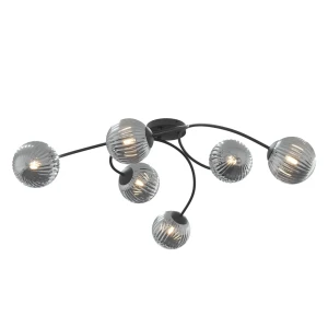 Lampa sufitowa Vibra czarny / klosz grafitowy 6x E14 - Emibig