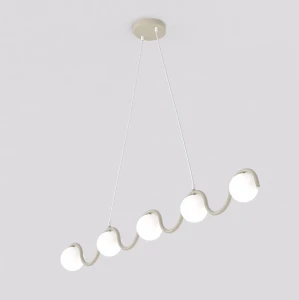 Lampa wisząca Sinus beżowy / klosz biały 5x G9 - Emibig