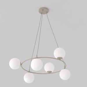 Lampa wisząca Azura beżowy / klosz biały 6x E14 - Emibig