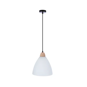 Lampa wisząca Candellux Napola biała z drewnianym zawieszem 1×E27