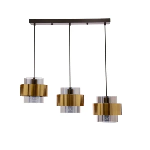 Lampa wisząca E27 czarny + mosiężny, klosz dymiony 3xE27 33-32027 - Candellux Lighting
