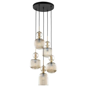 Lampa wisząca Sophia Cognac Czarny, Koniak 5x E14 - TK Lighting