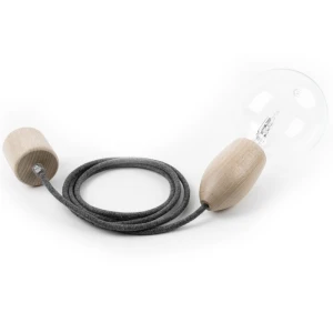 Drewniana lampa Loft Eco Line A lampa wisząca z ciemnoszarym przewodem - Kolorowe Kable