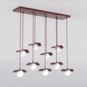 Lampa wisząca Emibig Flora 9 burgundowa z białym kloszem 9×G9