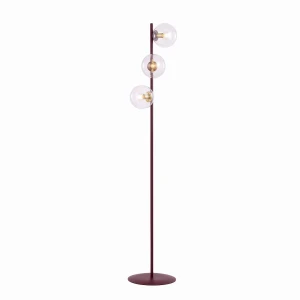 Lampa podłogowa Emibig Magnus LP3 burgundowa z transparentnym kloszem 3×E14