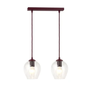 Lampa wisząca Emibig Istar 2 burgundowa z transparentnym kloszem 2×E27