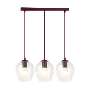 Lampa wisząca Emibig Istar 3 burgundowa z transparentnym kloszem 3×E27